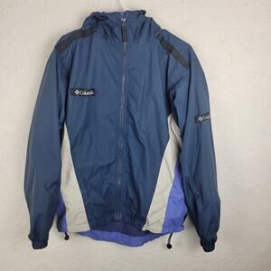 482 Columbia Packable Rain Jacket Gray Blue Womens Small‎ Outdoor Hiking #KL3033